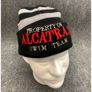 Alcatraz Island Swim Team Beanie Hat Knit Cap Striped Embroidered Souvenir